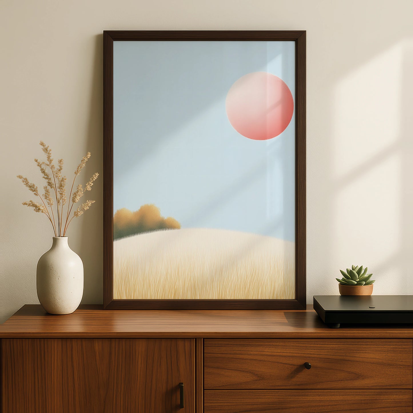 Nursery Wall Art Pink Sun Landscape Print, Minimalist Pastel Poster, Baby Room Decor