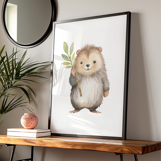 Nursery Wall Art Hedgehog Print, Woodland Animal Poster, Baby Room Watercolour Decor
