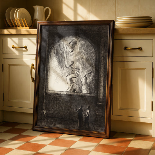 Halloween Gothic Horror Poster, Dark Creature Wall Art, Spooky Black White Print
