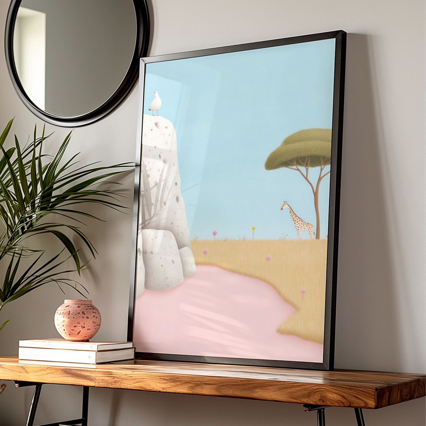 Giraffe Nursery Wall Art, Safari Animal Print, Pastel Kids Room Poster, Baby Girl Decor