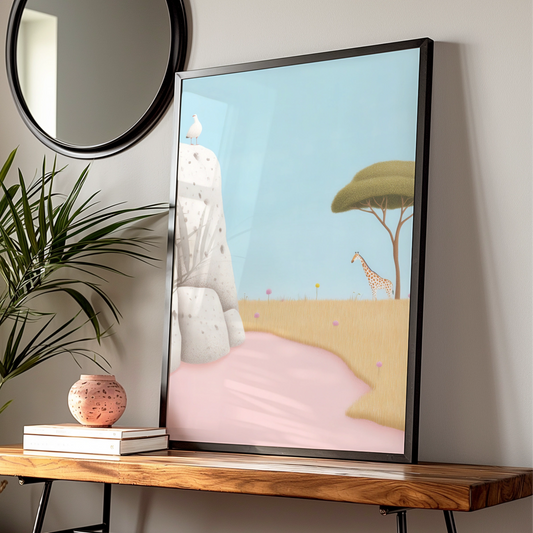 Giraffe Nursery Wall Art, Safari Animal Print, Pastel Kids Room Poster, Baby Girl Decor