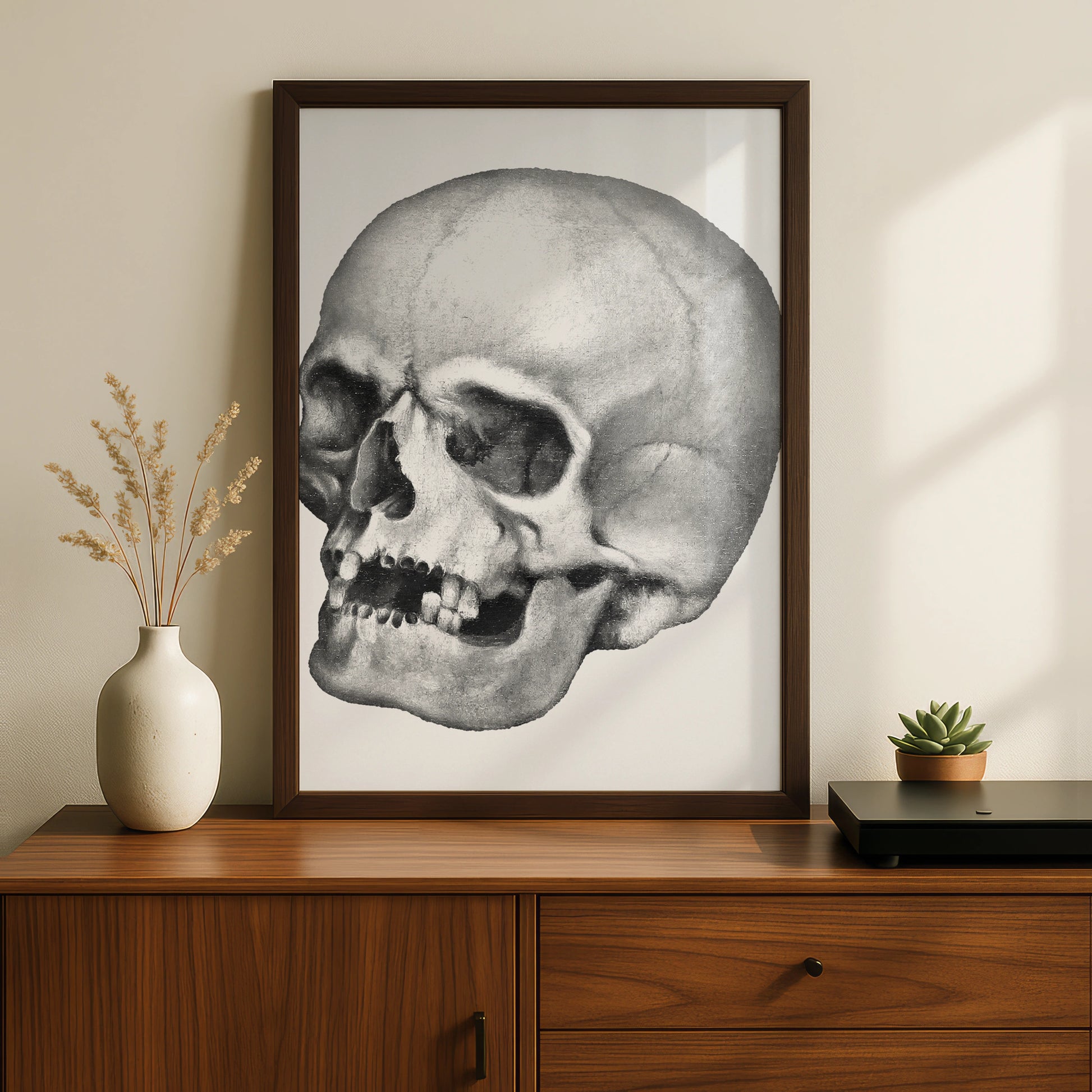 Halloween Skull Poster, Gothic Anatomy Wall Art, Dark Monochrome Skull Print, Spooky Decor