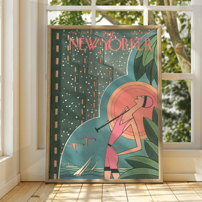 The New Yorker February 1927 Cover Art Poster, Art Deco Vintage Magazine Wall Art