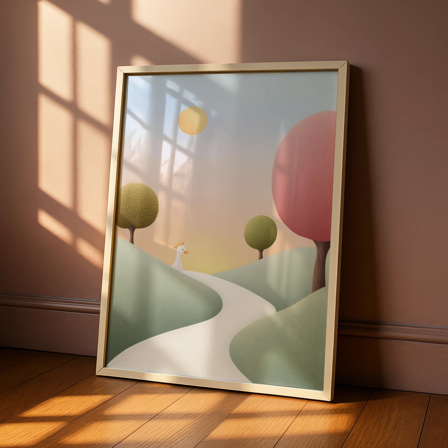 Nursery Wall Art Whimsical Landscape Print, Pastel Baby Room Poster, Cute Bird Decor