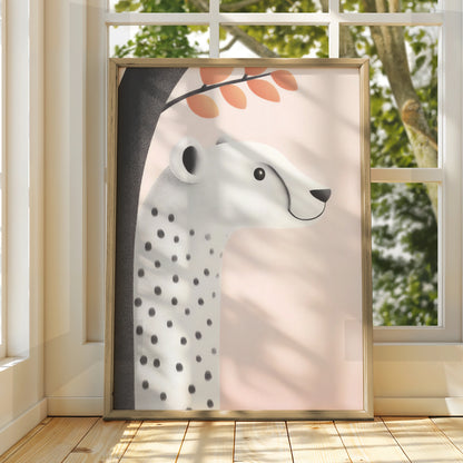 Polar Bear Nursery Wall Art, Cute Bear Print, Baby Girl Room Poster, Pink Nursery Decor