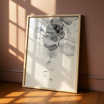 Abstract Watercolour Monochrome Wall Art, Black White Ink Blob Print, Minimalist Neutral Poster