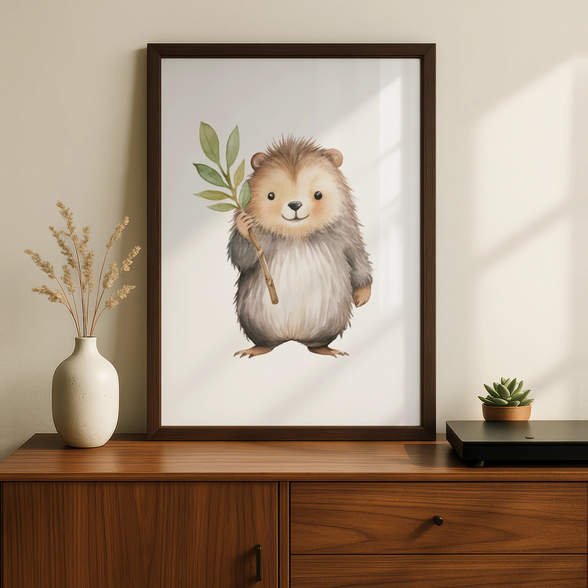 Nursery Wall Art Hedgehog Print, Woodland Animal Poster, Baby Room Watercolour Decor