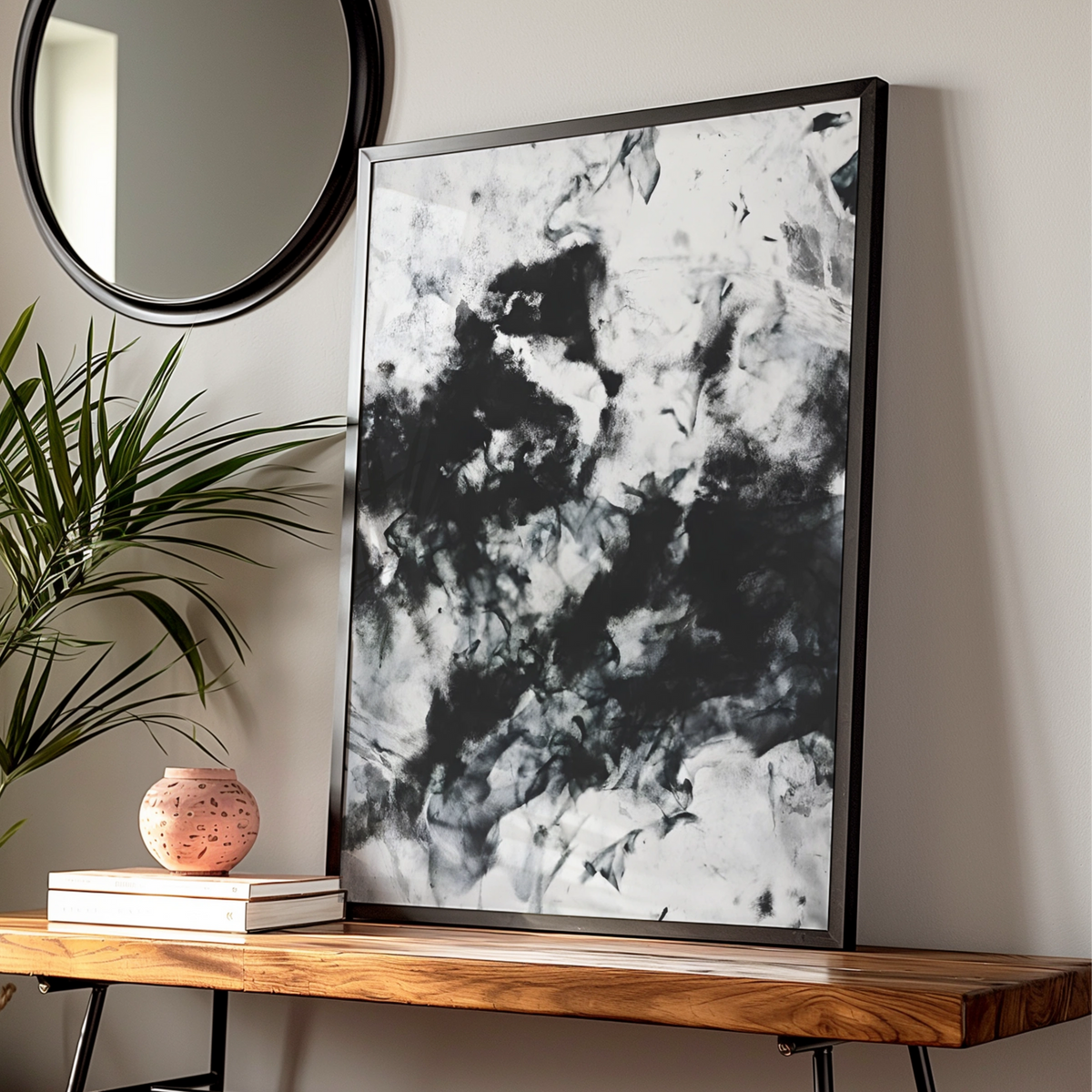 Abstract Ink Wash Monochrome Wall Art, Black and White Poster, Modern Gallery Print — Digital Download