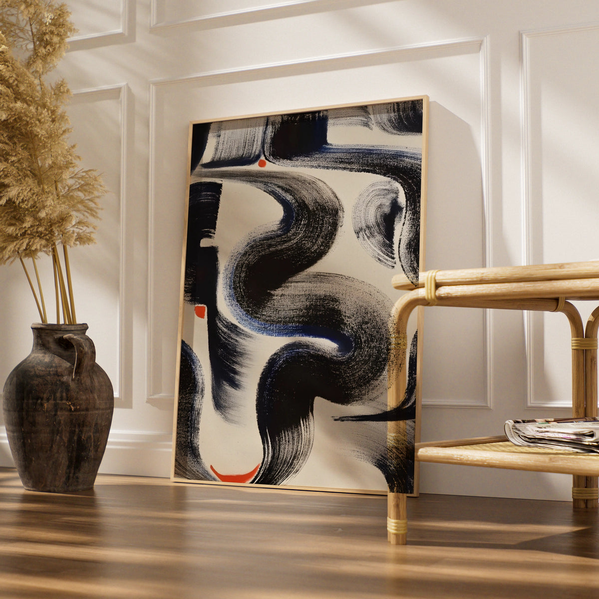 Abstract Brushstroke Wall Art, Monochrome Black Cream Print, Bold Modern Poster, Gallery Wall Decor