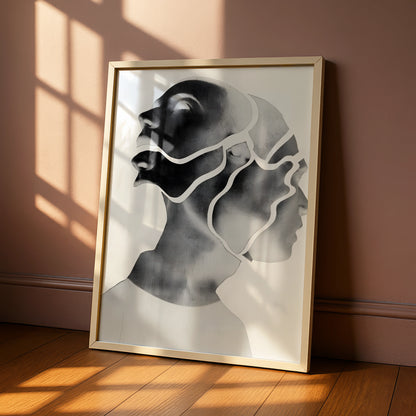 Abstract Face Portrait, Monochrome Wall Art, Modern Black and White Poster, Contemporary Figure