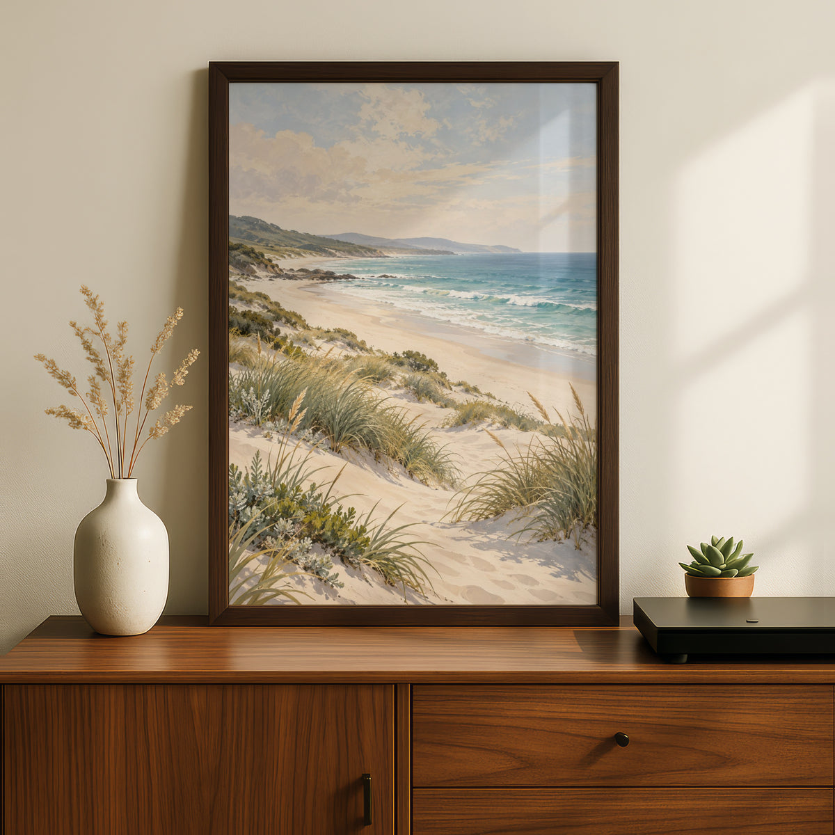 Australian Beach Dunes Print, Coastal Wall Art, Teal Ocean Landscape Poster, Gallery Wall
