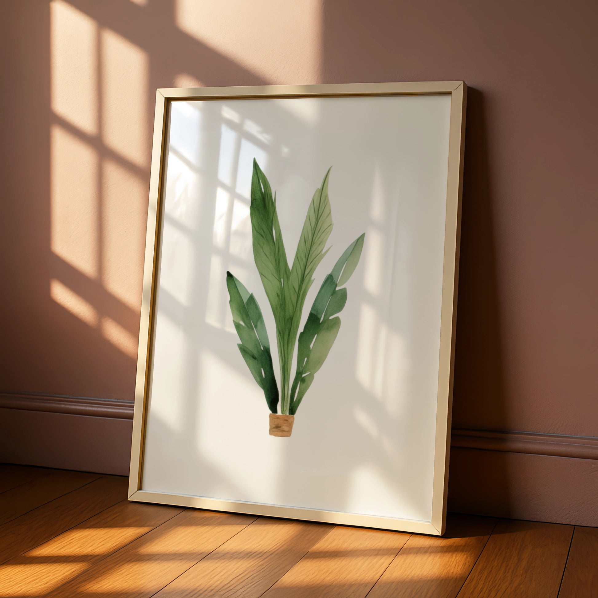 Nursery Wall Art Green Plant Poster, Watercolour Tropical Leaves, Baby Room Decor Print