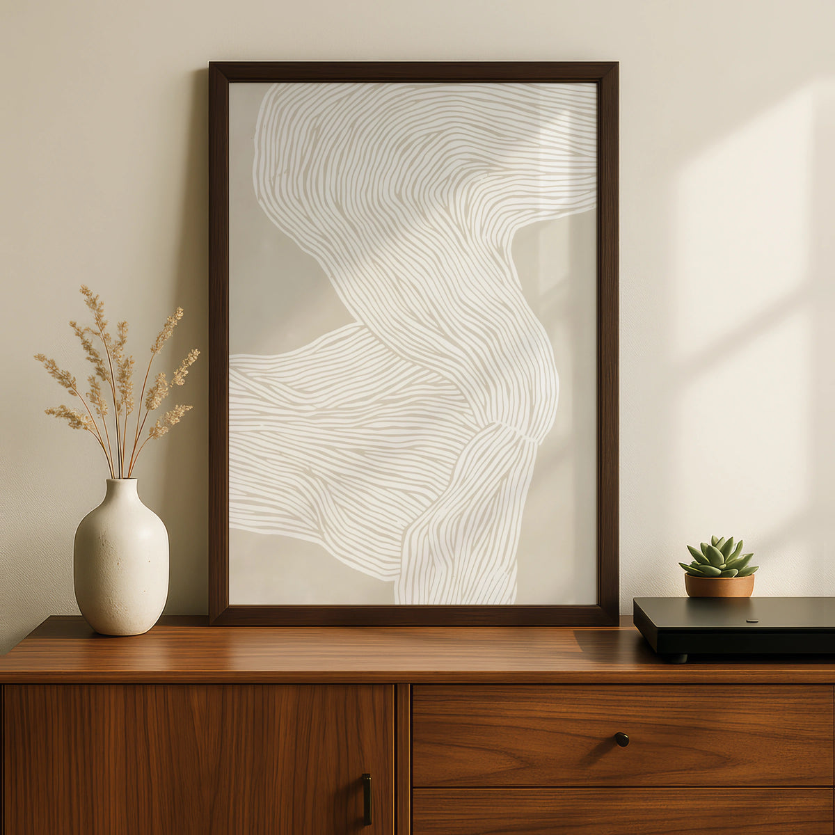 Abstract Flow Line Art, Neutral Beige Minimalist Print, Modern Wall Decor, Contemporary Poster