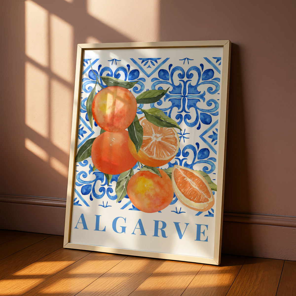 Algarve Orange Maximalist Poster, Portuguese Tile Wall Art, Blue Kitchen Print