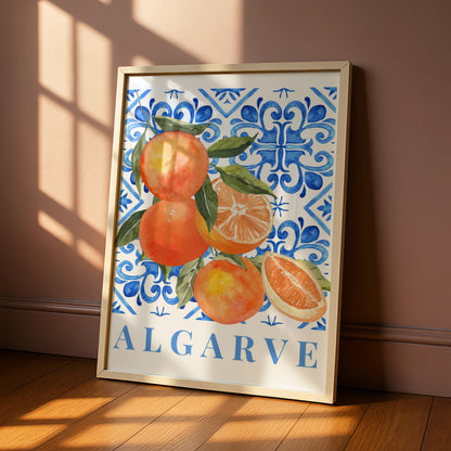 Algarve Orange Maximalist Poster, Portuguese Tile Wall Art, Blue Kitchen Print