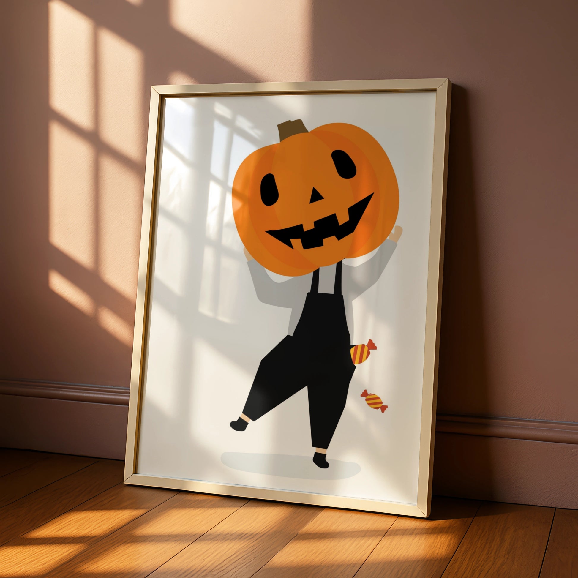 Halloween Pumpkin Head Poster, Jack-o-Lantern Wall Art, Trick or Treat Print, Spooky Decor