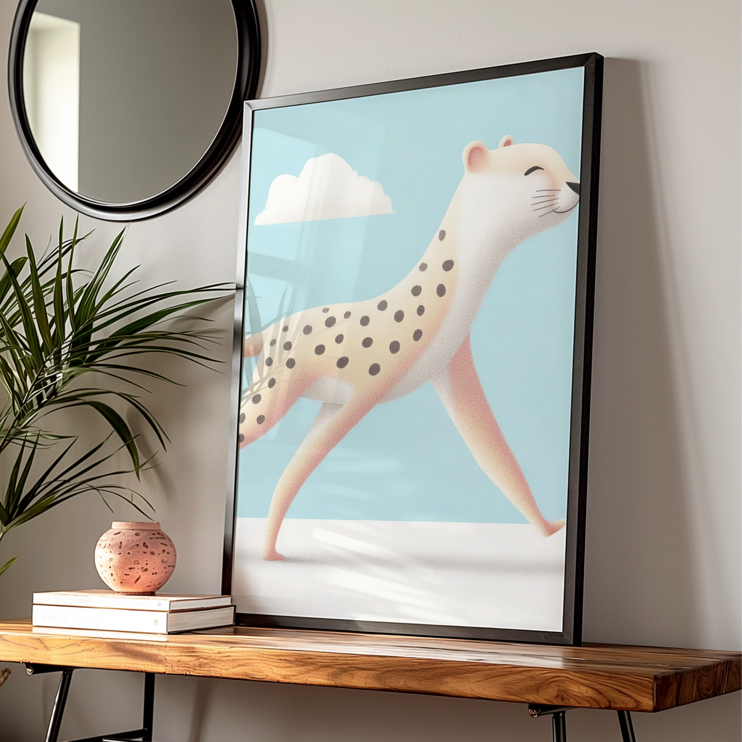Cheetah Nursery Wall Art, Kids Animal Poster, Baby Blue Safari Print, Cute Big Cat