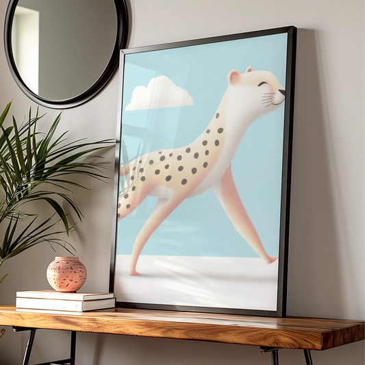 Cheetah Nursery Wall Art, Kids Animal Poster, Baby Blue Safari Print, Cute Big Cat