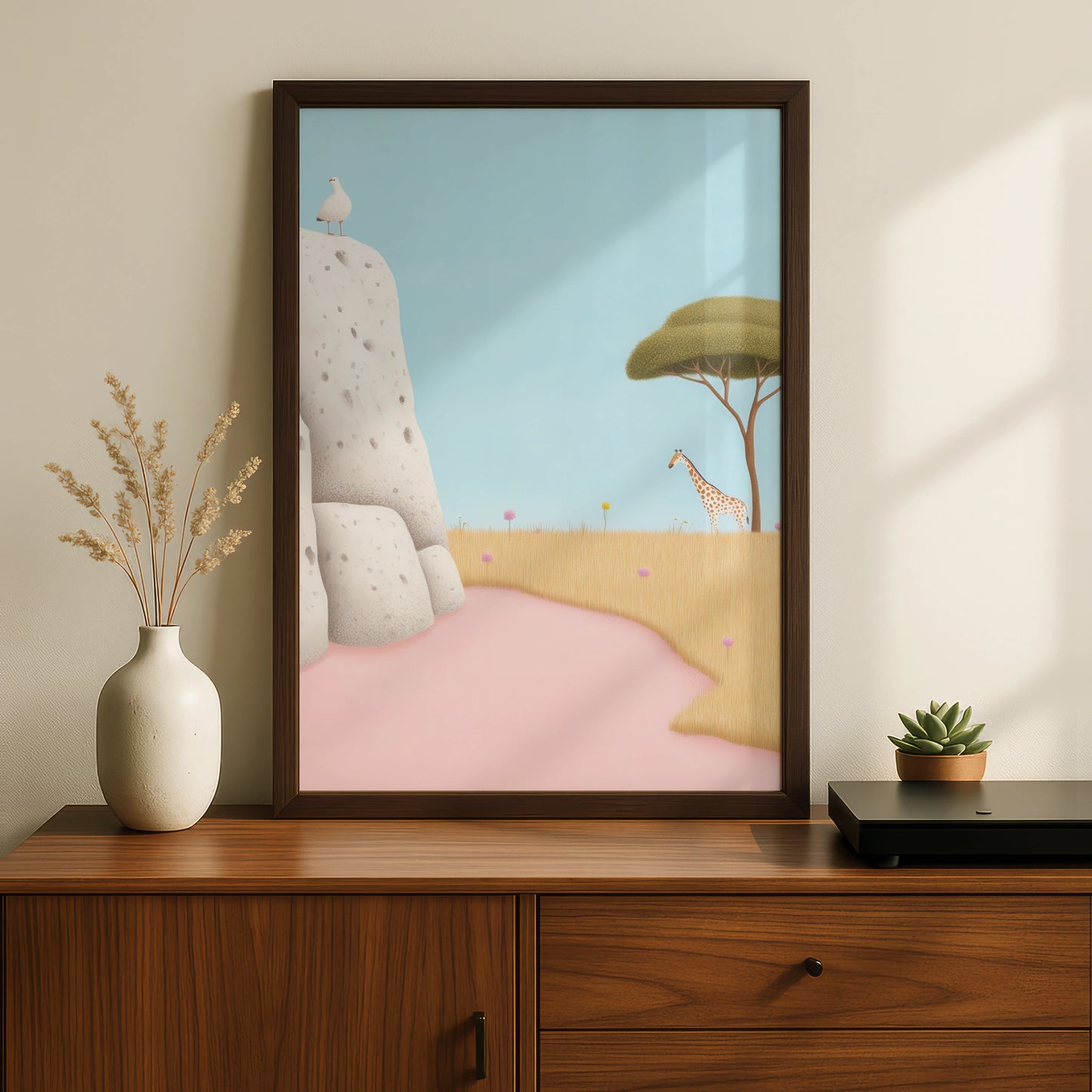 Giraffe Nursery Wall Art, Safari Animal Print, Pastel Kids Room Poster, Baby Girl Decor