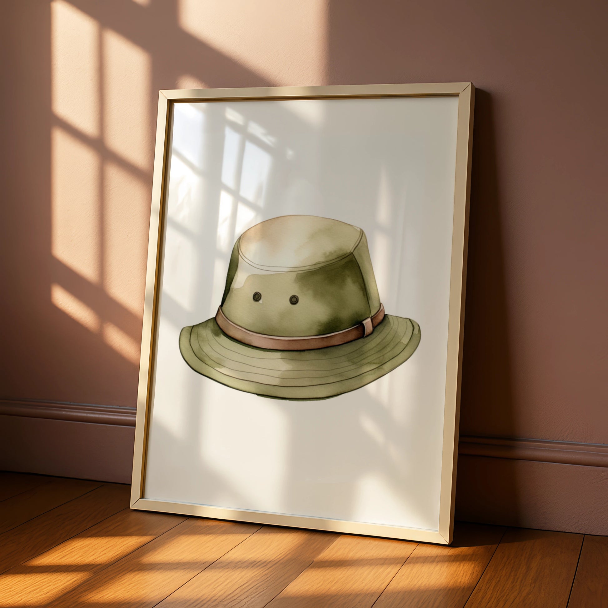 Safari Hat Nursery Wall Art, Adventure Explorer Print, Green Safari Poster for Kids Room