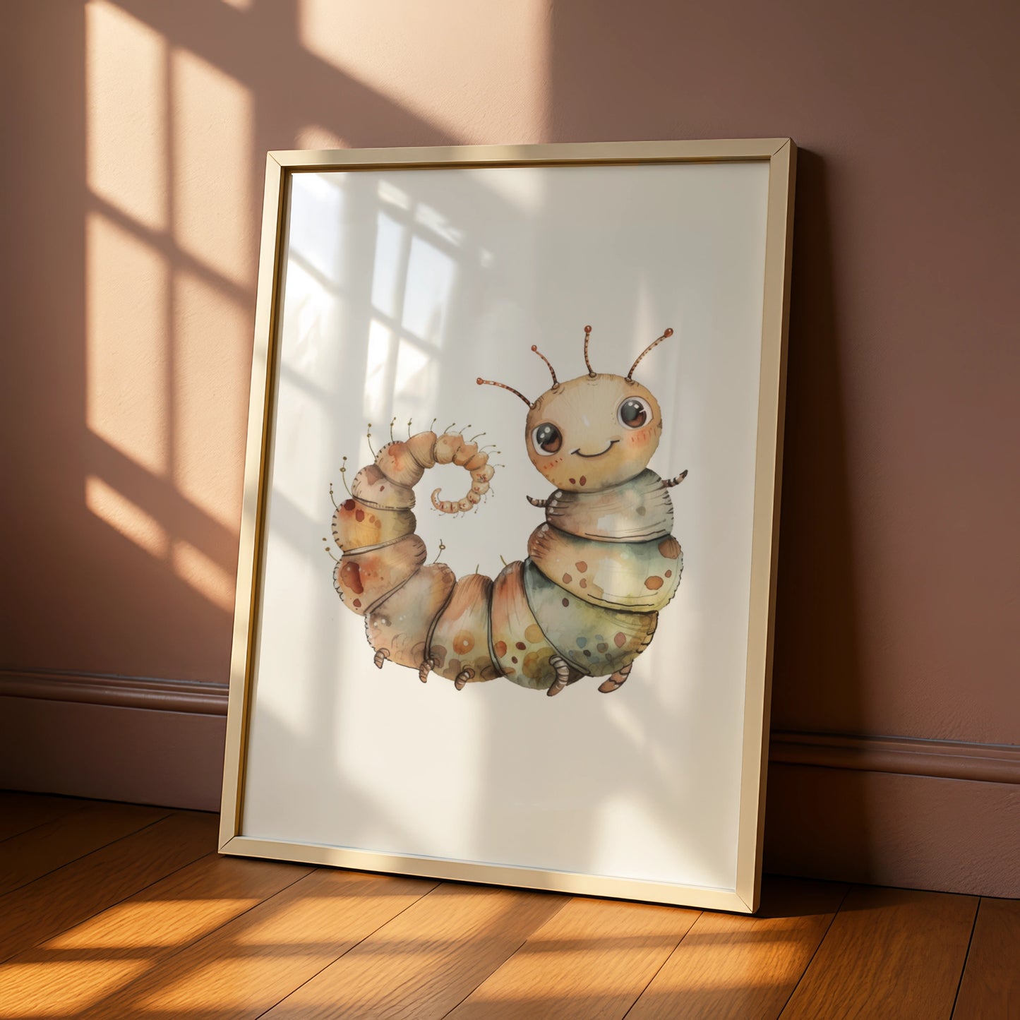Cute Caterpillar Nursery Wall Art, Watercolour Bug Poster, Kids Room Insect Print, Baby Decor