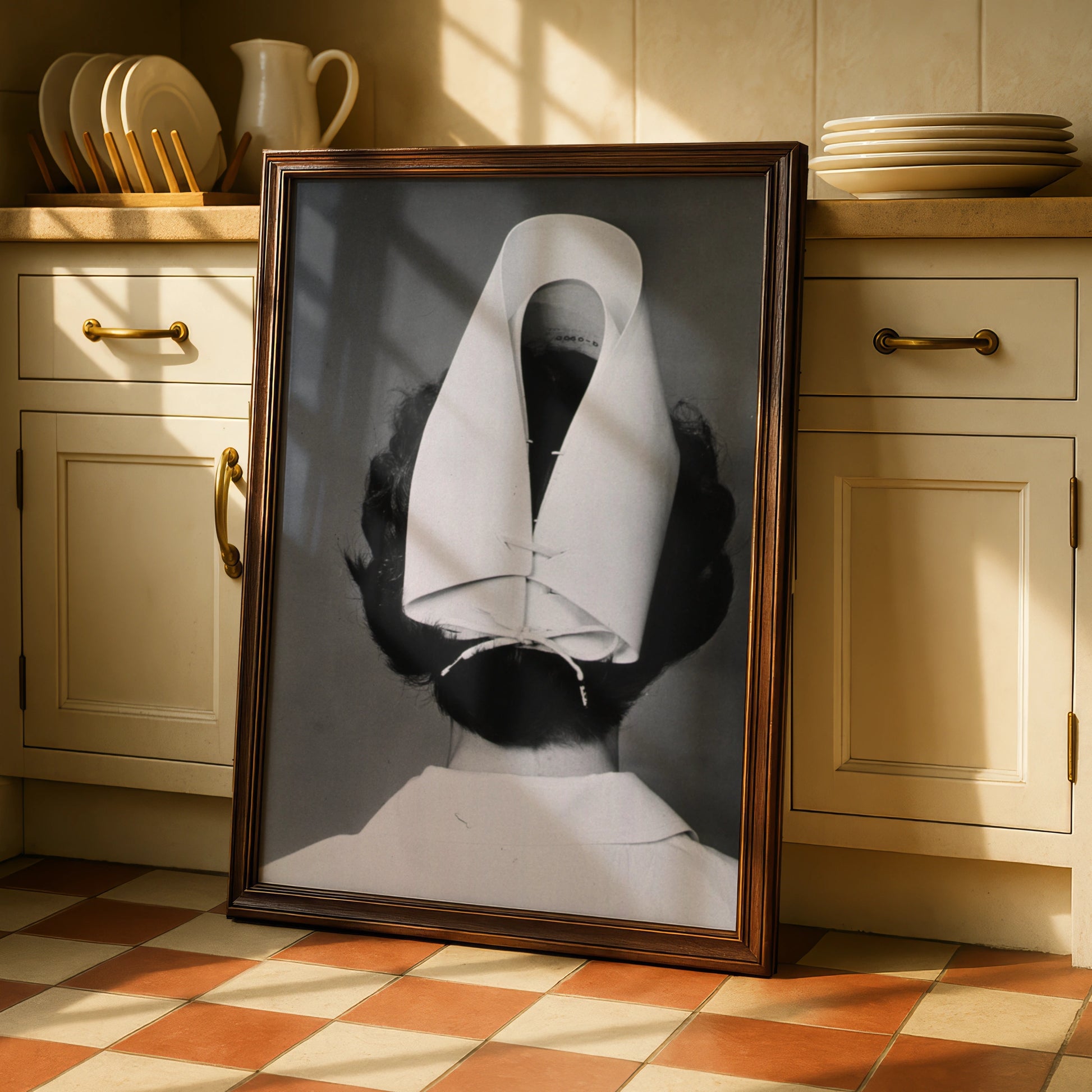 Halloween Nurse Poster, Vintage Black White Horror Print, Creepy Nurse Cap Wall Art