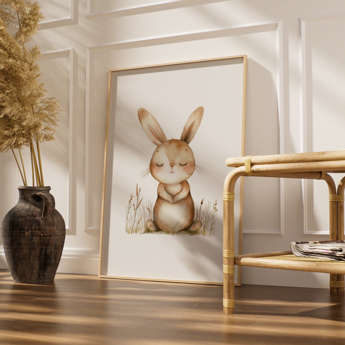 Nursery Bunny Rabbit Poster, Watercolour Baby Wall Art, Cute Rabbit Print, Kids Room Decor