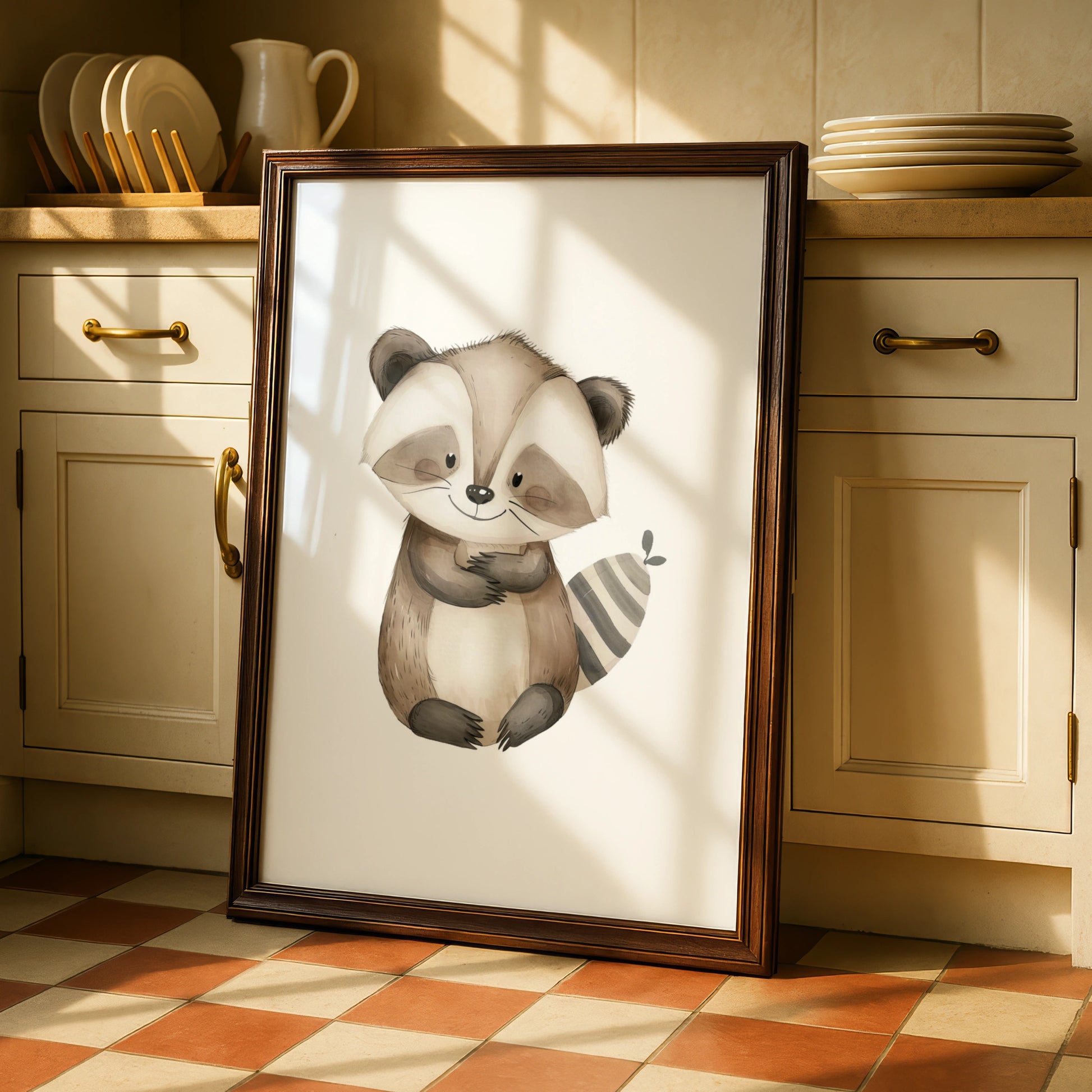 Raccoon Nursery Wall Art, Woodland Animal Poster, Baby Room Decor, Kids Print