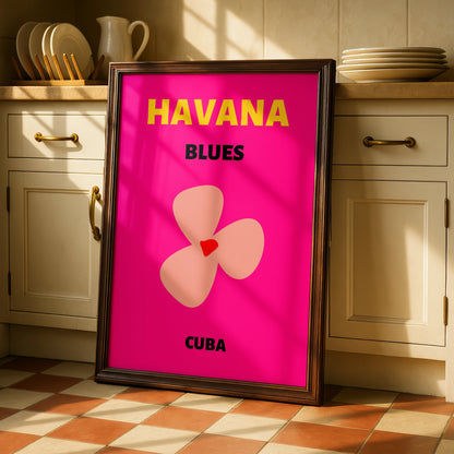 Havana Cuba Travel Poster, Retro Wall Art, Bold Floral Print, Caribbean Decor