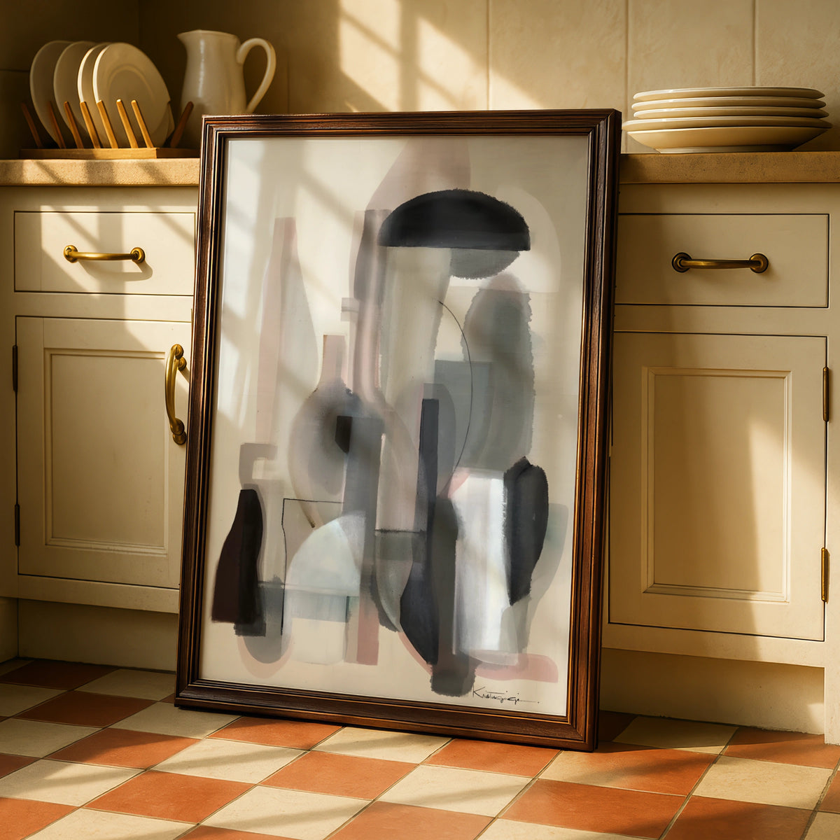 Modern Monochrome Abstract Art Print, Neutral Grey Black Shapes, Contemporary Wall Poster