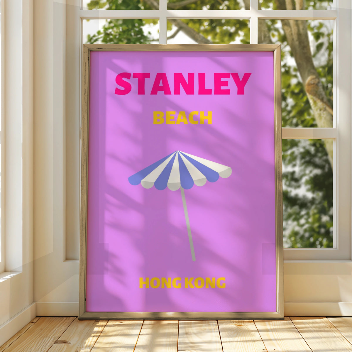 Stanley Beach Hong Kong Travel Poster, Retro Wall Art, Colourful Beach Print