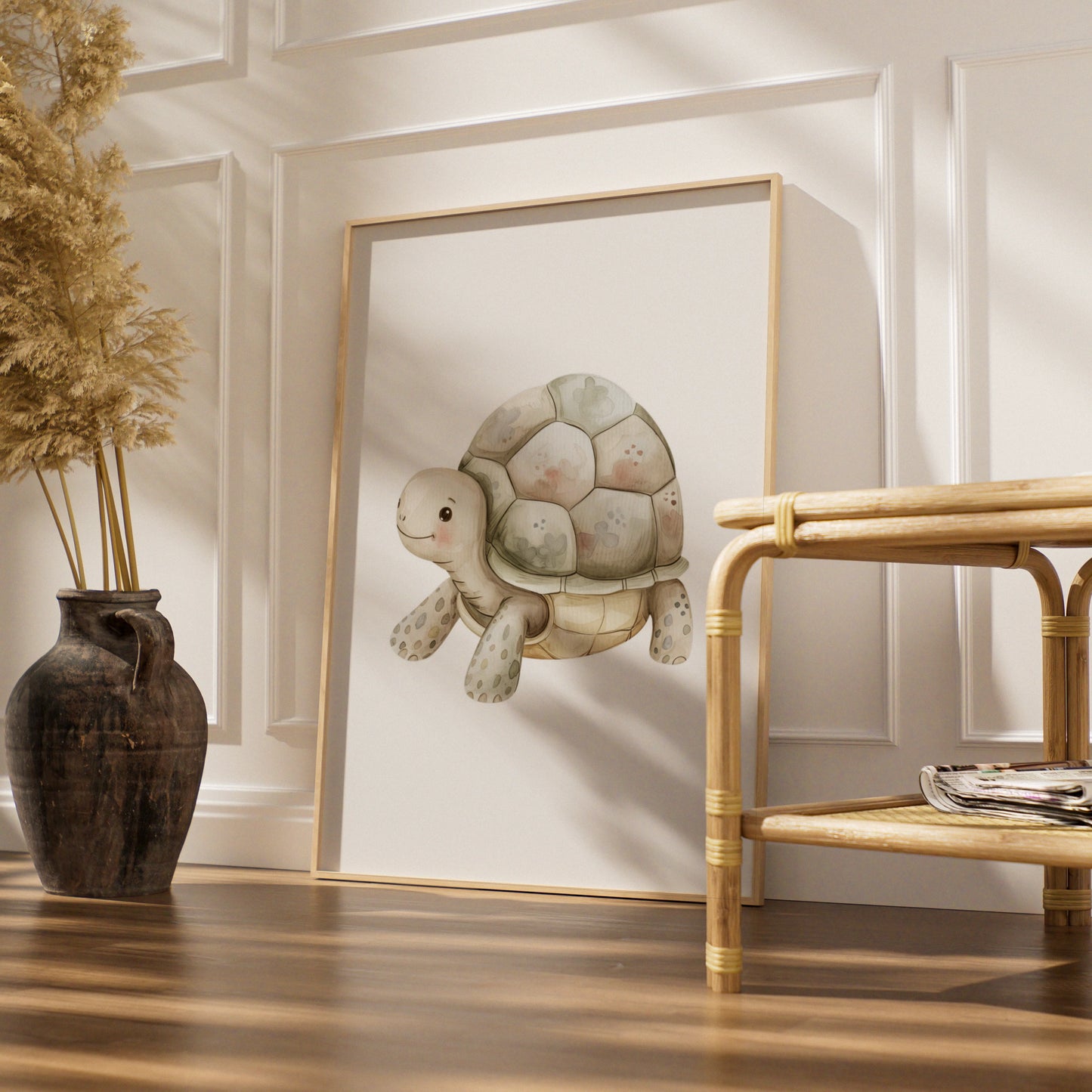 Cute Turtle Nursery Wall Art, Baby Animal Poster, Watercolour Tortoise Print for Kids Room