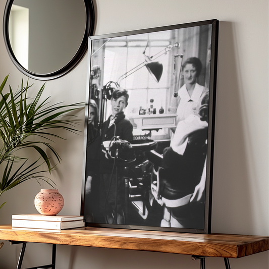 Vintage Dental Surgery Photo Print, 1930s Children Dentist Black White Wall Art Poster