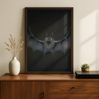 Halloween Bat Wall Art, Spooky Dark Gothic Poster, Creepy Bat Print, Horror Home Decor