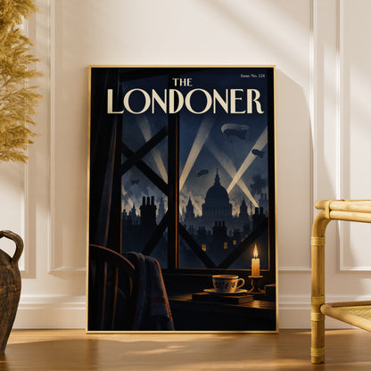 London Blitz Poster, St Paul's Cathedral Night Skyline, Vintage Magazine Cover Wall Art