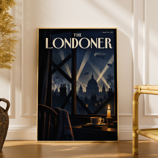 London Blitz Poster, St Paul's Cathedral Night Skyline, Vintage Magazine Cover Wall Art
