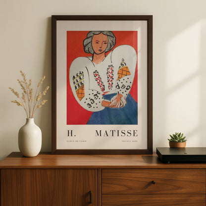 Red Woman in Blouse Wall Art Print, Colourful Vintage Modernist Poster – product image 2