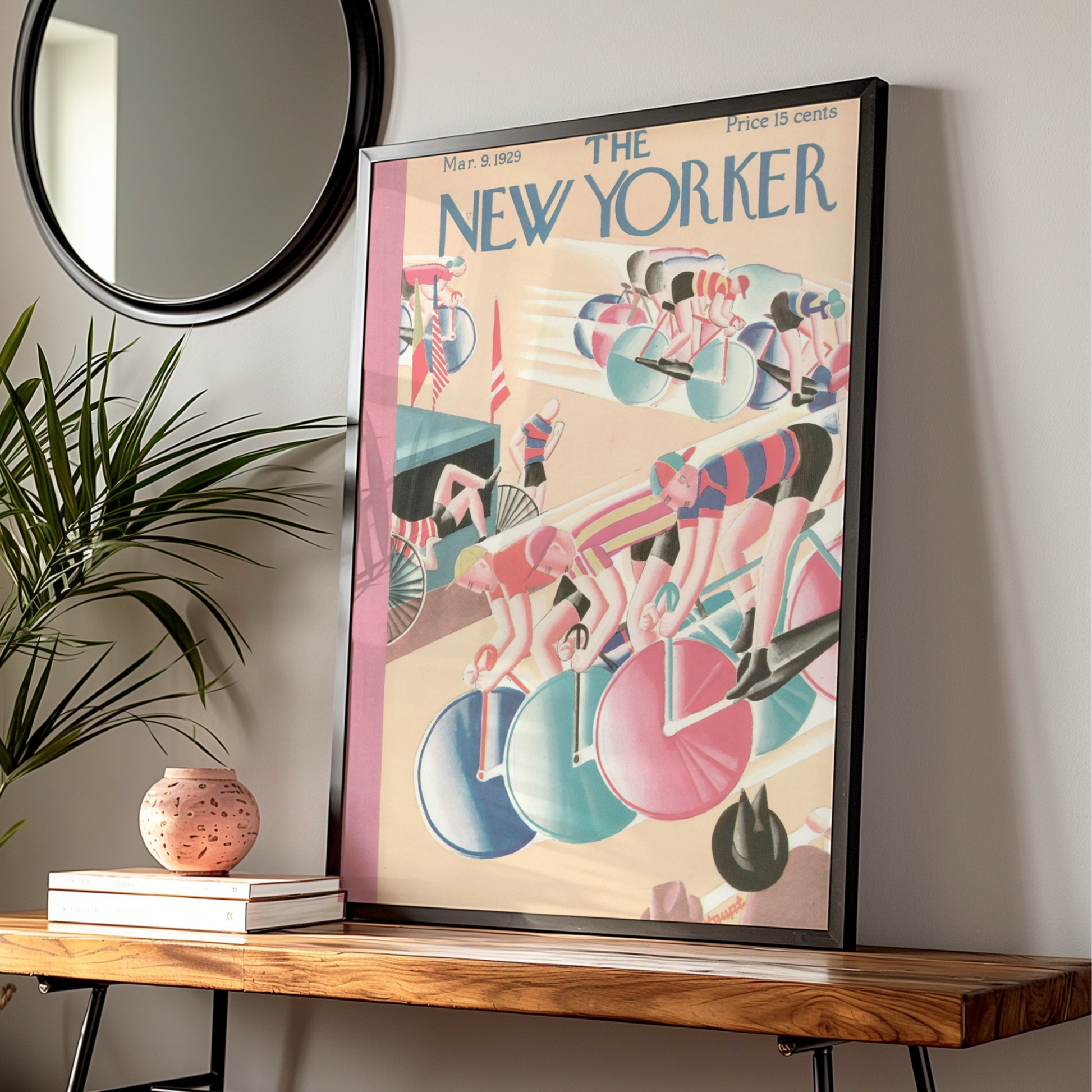 The New Yorker 1929 Cycling Race Cover Poster, Vintage Art Deco Bicycle Wall Art