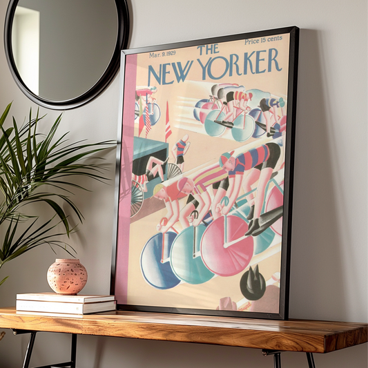 The New Yorker 1929 Cycling Race Cover Poster, Vintage Art Deco Bicycle Wall Art