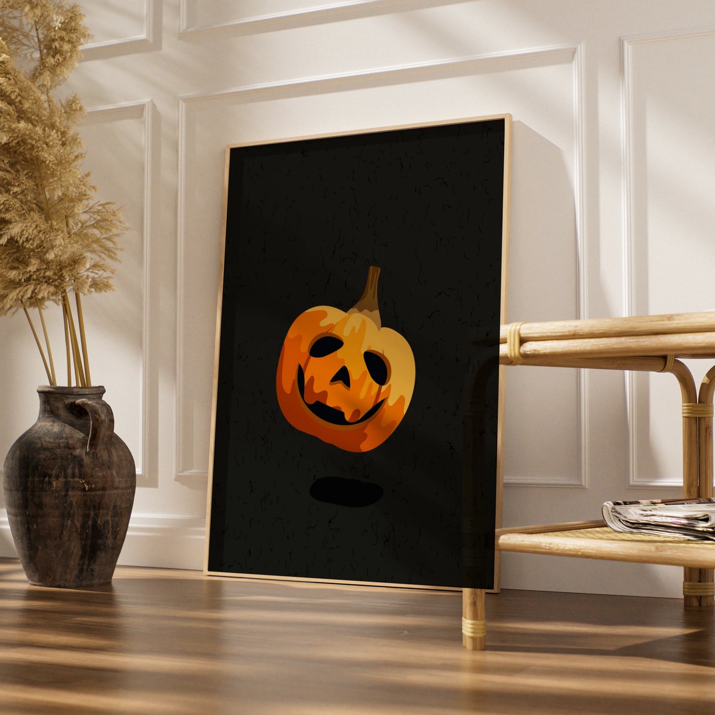 Halloween Pumpkin Wall Art, Jack O Lantern Poster, Spooky Orange Black Decor