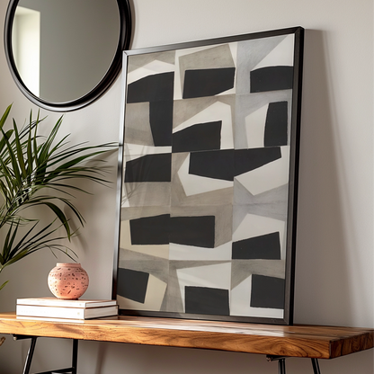 Geometric Abstract Monochrome Wall Art, Black Grey Modern Print, Contemporary Poster
