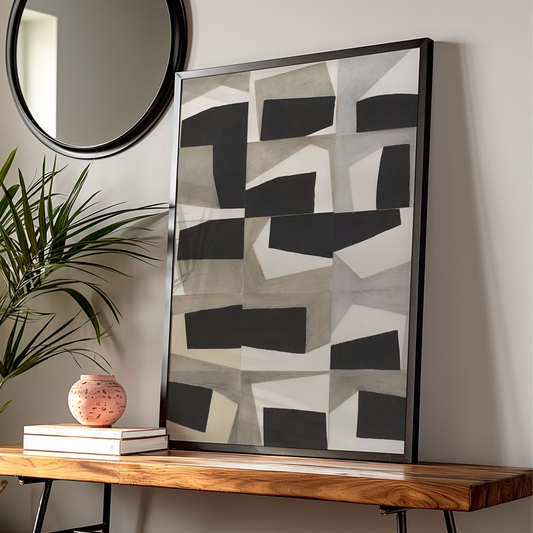 Geometric Abstract Monochrome Wall Art, Black Grey Modern Print, Contemporary Poster — Digital Download