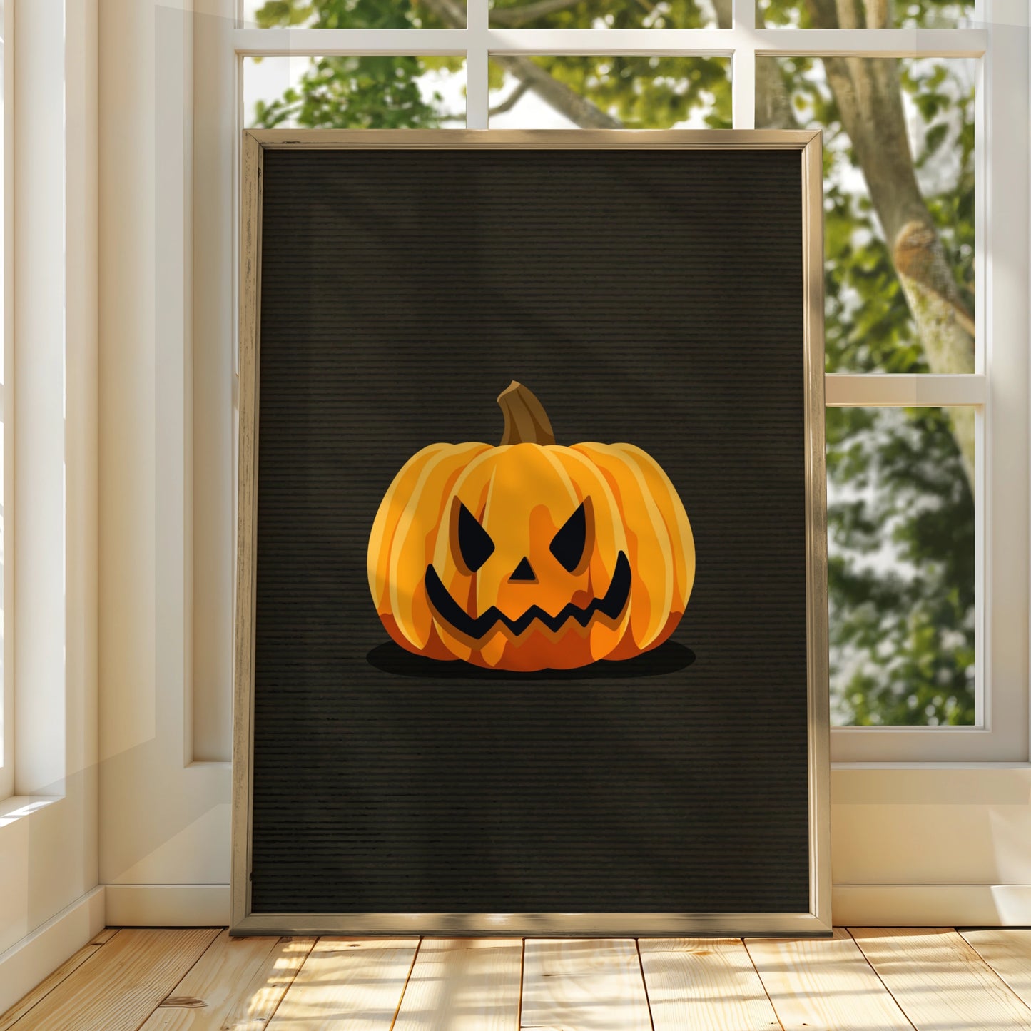 Halloween Pumpkin Jack O Lantern Poster, Spooky Orange Wall Art, Dark Halloween Decor Print