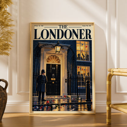 The Londoner Vintage Magazine Cover Poster, London Street Wall Art, Policeman Black Door Art Print