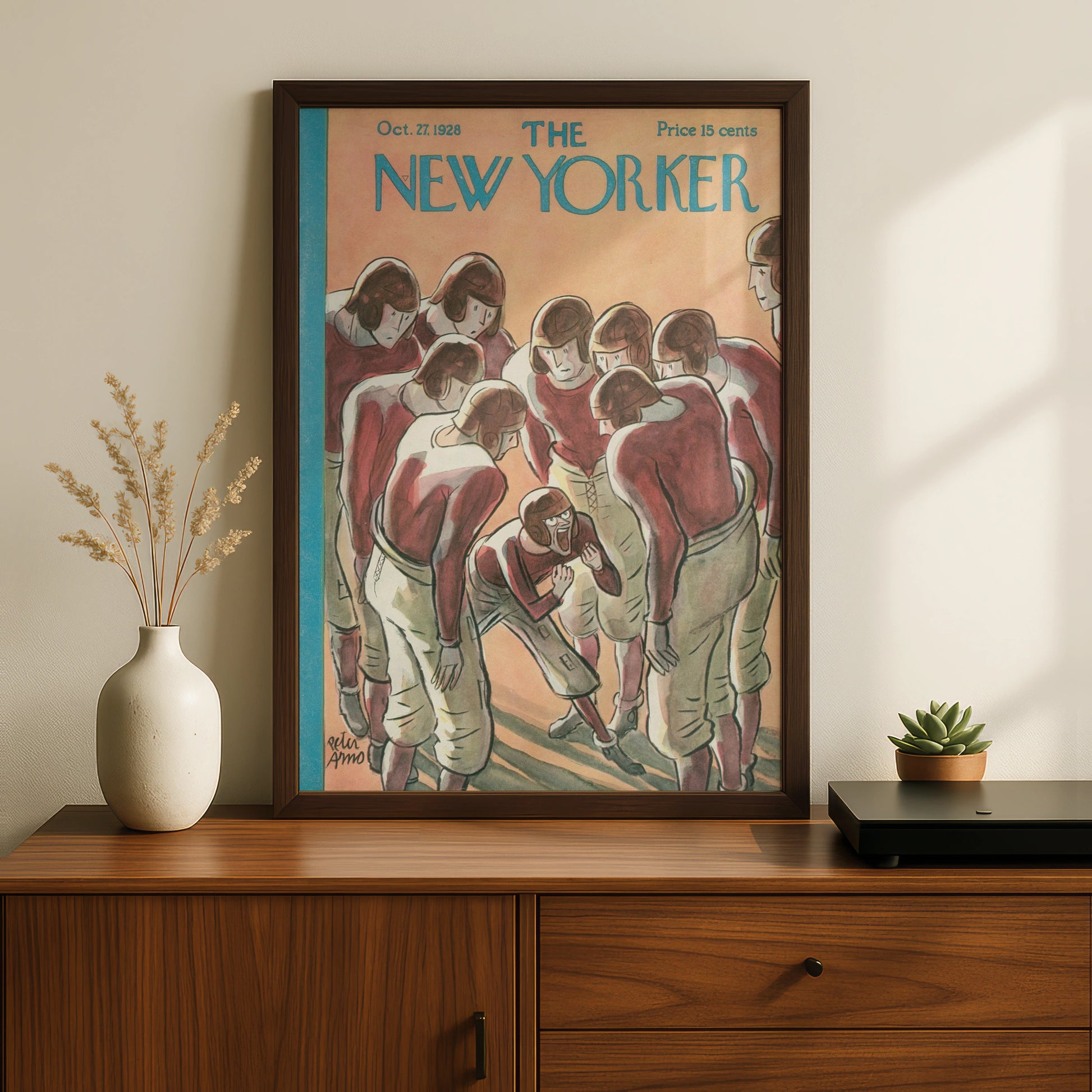 The New Yorker October 1928 Football Huddle Cover Art Poster, Vintage Sports Wall Art