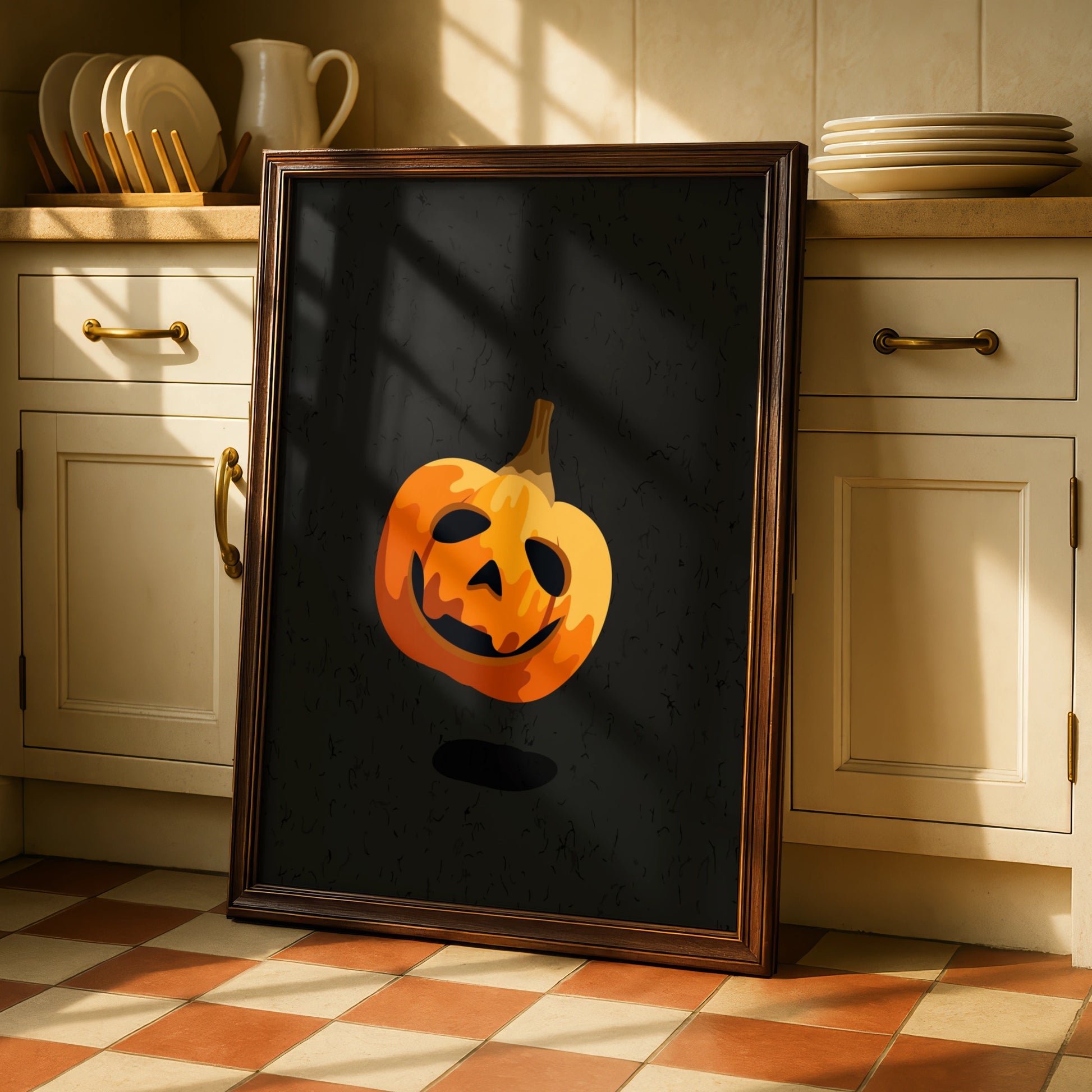 Halloween Pumpkin Wall Art, Jack O Lantern Poster, Spooky Orange Black Decor