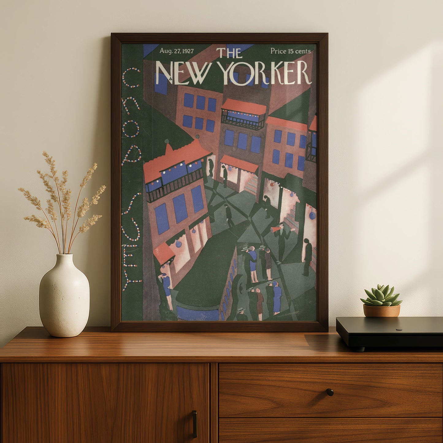 New Yorker 1927 Cover Poster, Art Deco NYC Street Scene, Vintage Magazine Wall Art