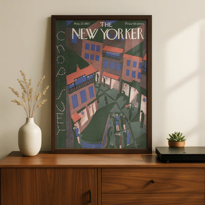 New Yorker 1927 Cover Poster, Art Deco NYC Street Scene, Vintage Magazine Wall Art