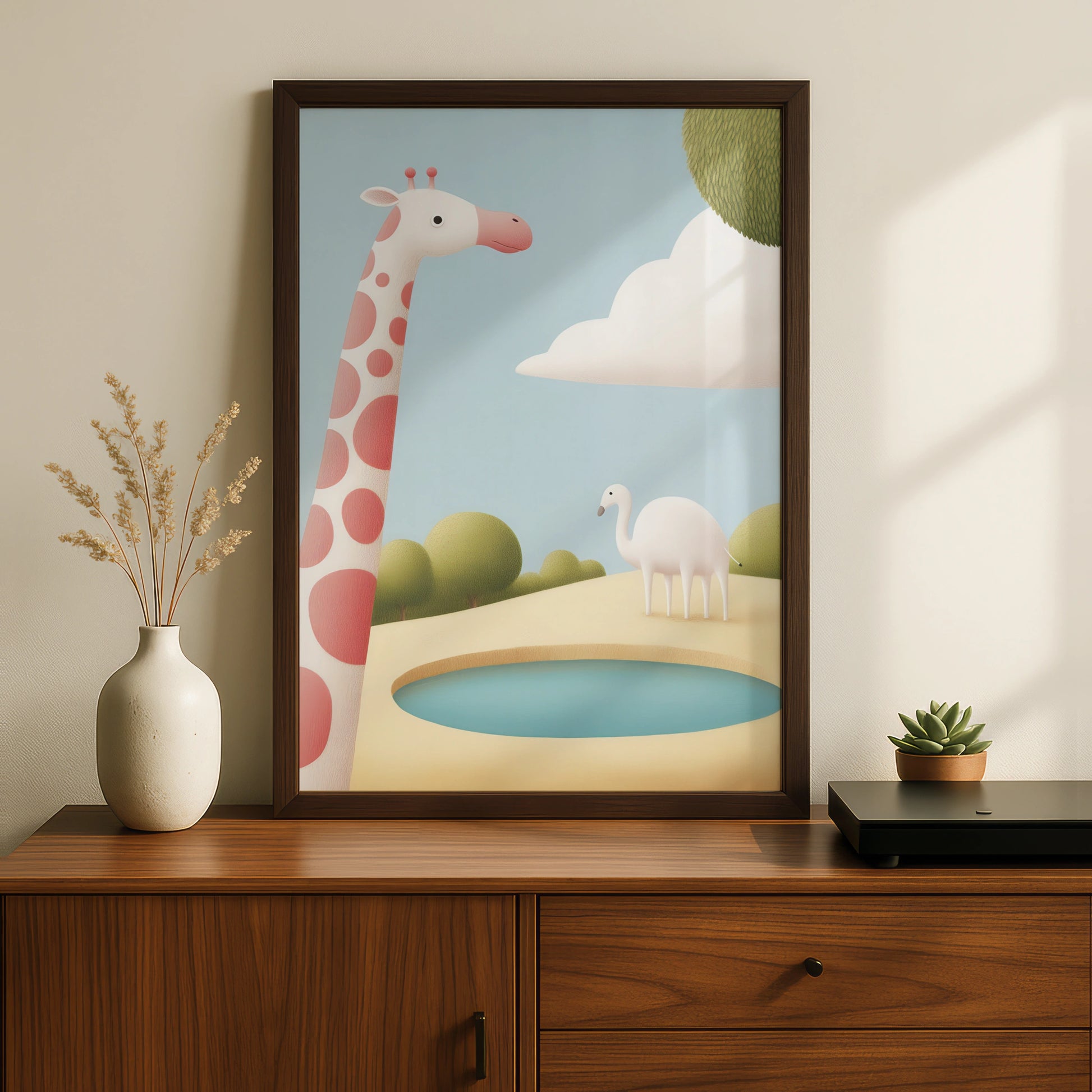 Giraffe Nursery Wall Art, Cute Animal Print, Pastel Baby Room Poster, Kids Decor