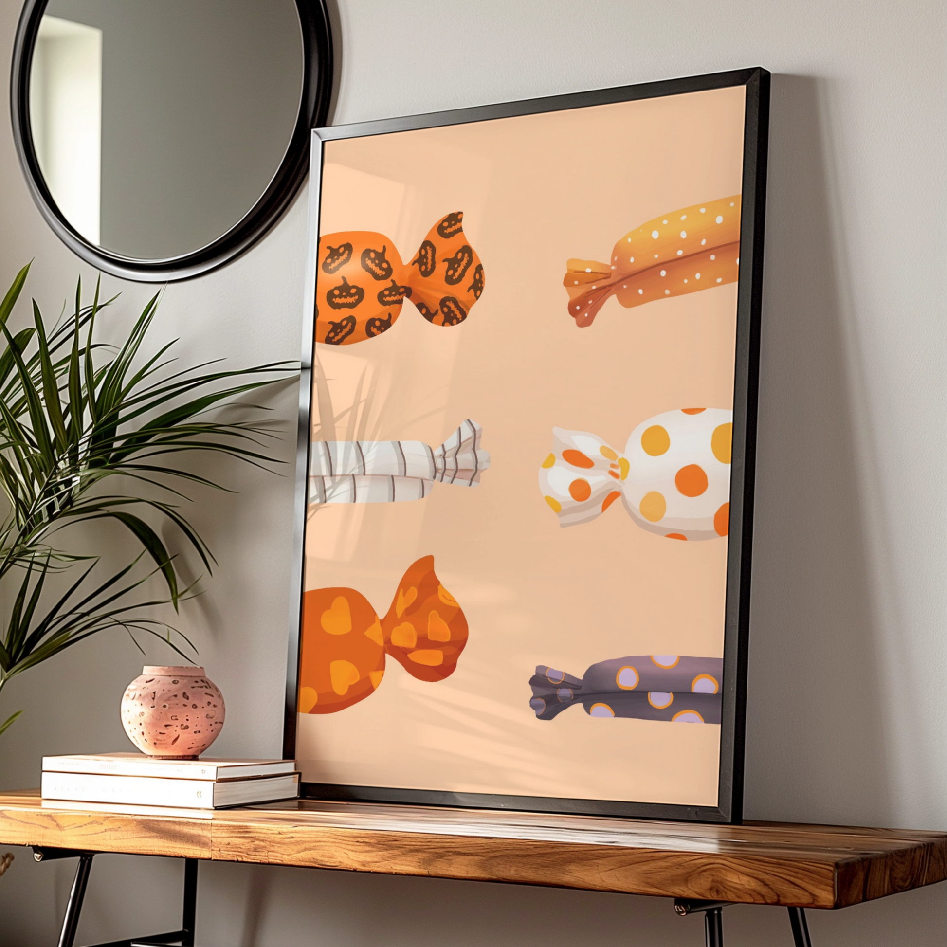 Halloween Candy Poster, Trick or Treat Wall Art, Spooky Sweet Print, Orange Halloween Decor